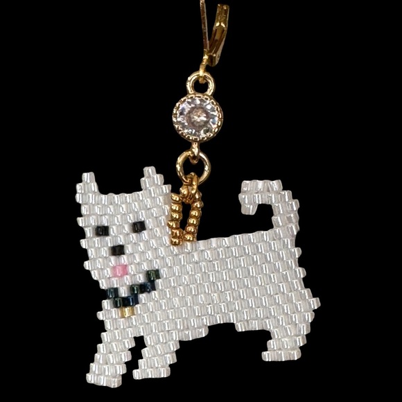 Hand crafted white dog pup earrings - Picture 4 of 6